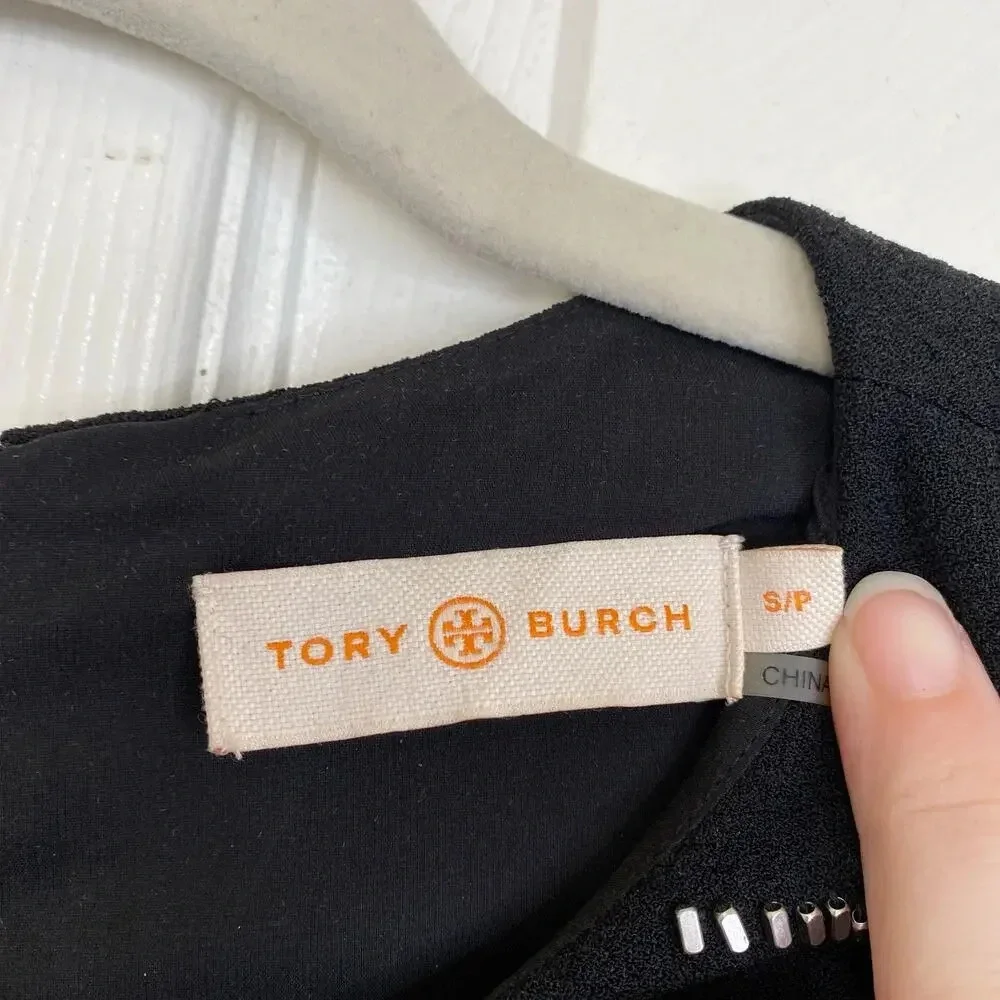 TORY BURCH Betsy Jumpsuit Beaded Black White Metallic Size Small Elegant Chic